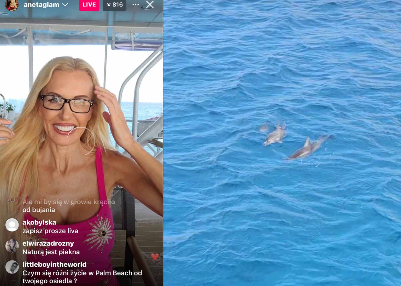 Stado Delfinów Podpłynęło do Łodzi Anety Glam Podczas Live’a na Instagramie Plotki Miami Aneta Glam Title
